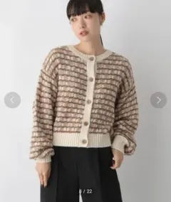 LOWRYSFARM 2way柄ショートカーディガン クルーネックベージュフリー