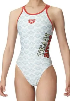 アリーナ　白・水色/赤 スポーツ用水着