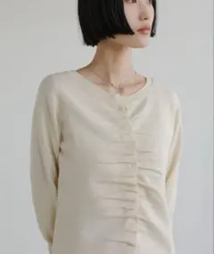 LOWRYS FARM ギャザーボタンカーディガンLS アイボリー08 新品