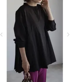 BONJOUR SAGAN プリーツ切替バンドカラーシャツ　ブラック