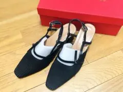 Oriental Traffic ブラック リブニット細ストラップパンプスのサムネイル