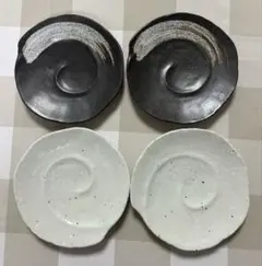 黒白 渦巻き模様 陶器皿 4枚セット15㎝