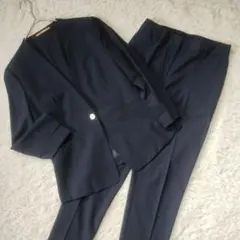 極美品✨オリヒカ　RHYME　洗える　ノーカラーパンツスーツ　M〜L　 ネイビー