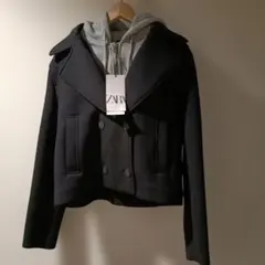 zara フードレイヤードクロップドジャケット　サイズM ブラック