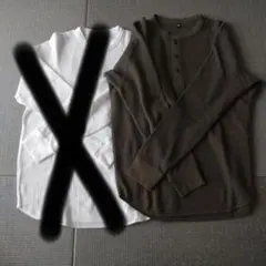 ユニクロ　ワッフルヘンリーネックTシャツ　M　オリーブ