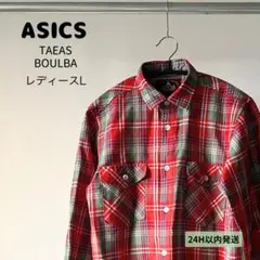 ASICS 赤 チェック レディースL 長袖シャツのサムネイル
