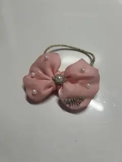 パール付き ピンク リボン ヘアゴム
