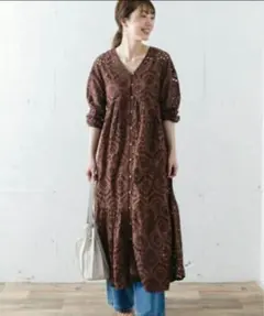 sonny label カットワークレースワンピース　ブラウン　刺繍