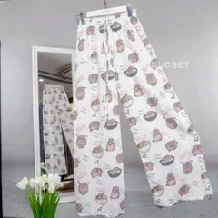 激カワ タイ ムーデン コビトカバの赤ちゃん柄 部屋着シルクパンツ（白色）