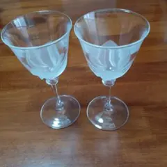 フロスト花柄ワイングラス2個セット