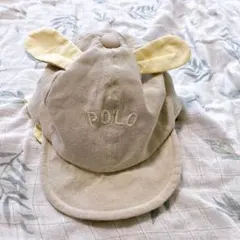 ベビーキャップ　ベビー帽子　うさ耳　ベージュ　シンプル　POLO 44cm