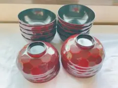 蓋付き　朱色のお椀　10個セット