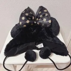 Disney ミニーちゃん　ファンキャップ　黒　ゴールド　ドットリボン　58cm