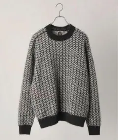 BATONER 7G モヘヤ アルパカ ジャガード クルーネックニット