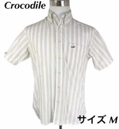 Y551 クロコダイル シャツ ボタンダウン 半袖 ストライプ M 青