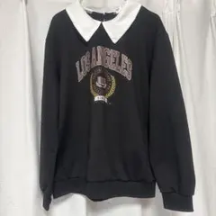 襟付き スウェット トレーナー ブラック