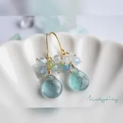 No.2771　ブルーグリーンフローライト　アクアマリン　ペリドット　ピアス