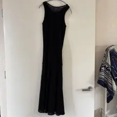 黒 ノースリーブ レース編み ロングワンピース