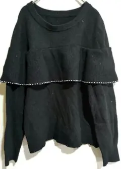 1点もの✨1点もの✨フリル付き黒長袖ニットレディースおとな可愛い
