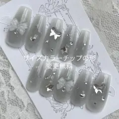 【ネイルチップオーダー】チークカラー変更可冬リボンy2kバレリーナグレーブラック