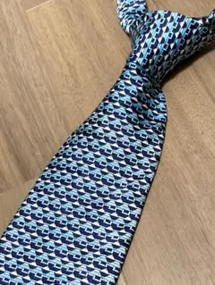 美品 CARVEN カルヴェン ネクタイ 高級シルク100% 総柄 ブルー日本製