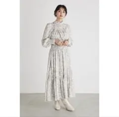 rienda フローラルプリント ロングスリーブドレス S