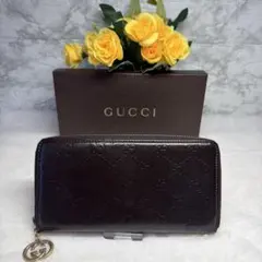 GUCCI ラウンドファスナー　シマ　ダークブラウン　インターロッキン
