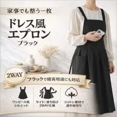 ドレス風エプロン ブラック 2WAY コットン ワンピース風