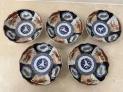 古伊万里 色絵金彩 輪花なます皿 5客 有田焼 アンティーク