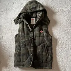 DANTON 迷彩柄 フード付きダウンベスト 38