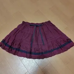 ギンガムチェック柄ティアード ミニスカート レッド 裾レース