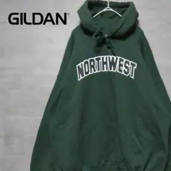 ギルダン カレッジロゴ スウェット ぷるあ パーカー ダークグリーン XL