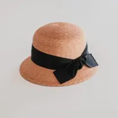 石田製帽 麦わら帽子 黒リボン