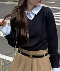 【JUNOAH】襟付きVネックニット