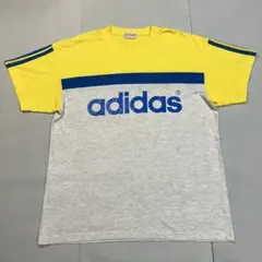 adidas 90s 銀タグ デサント製 イエローグレー マルチカラーTシャツ