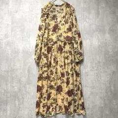 ZARA 総柄 花柄 ロングワンピース シフォン 透け感 インナー付き