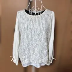 AxesFemme レース長袖トップス ホワイト