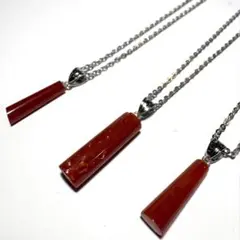 天然赤珊瑚ネックレス3点セット 角柱ペンダント 珊瑚アクセ
