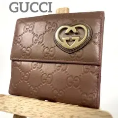 グッチ　ラブリーハート　二つ折り財布　GGシマレザー　エンボスロゴ　総柄　美品