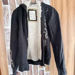 【訳あり】Aeropostale 裏ボア フルジップパーカー ブラック M 刺繍のサムネイル