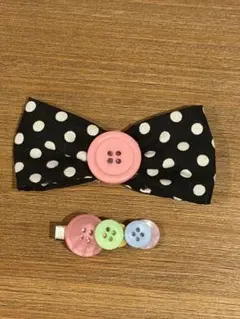 도트 패턴 헤어핀 세트 버튼 코어 도트 패턴 수제