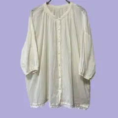 Samansa Mos2 インドボイル七分袖ギャザーブラウス インド綿