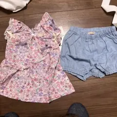 新品未使用　タグ付きpetit main 花柄トップスとショートパンツセット