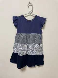 BeBe 110 ネイビー フリル袖 ワンピース