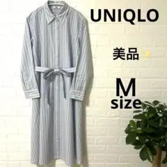 UNIQLO ストライプ 長袖シャツワンピース Aライン　Mサイズ　✨美品✨