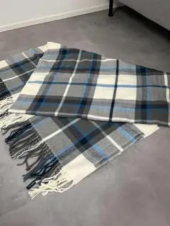 チェック柄大判ストール⭐︎グレー×青