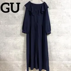 GU ラッフルカラー シャツワンピース ネイビー Mサイズ　433