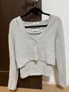 ライトグレー カーディガン ニット