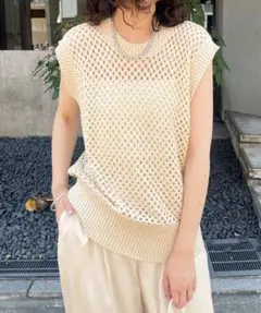 mystic ミスティック スクエアメッシュ ニットベスト F ベージュ