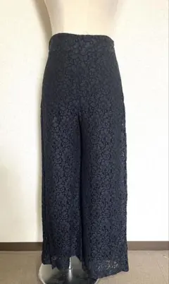 ZARA ネイビー レース ワイドパンツ フラワーパターン